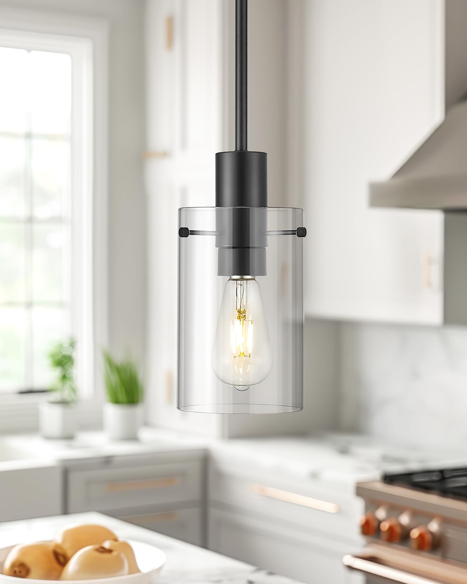 Emak Black Pendant Lights Kitchen Island, 2 Pack 5 Inch Pendant Light Fixtures With Clear Glass Shade, Modern Farmhouse Island L