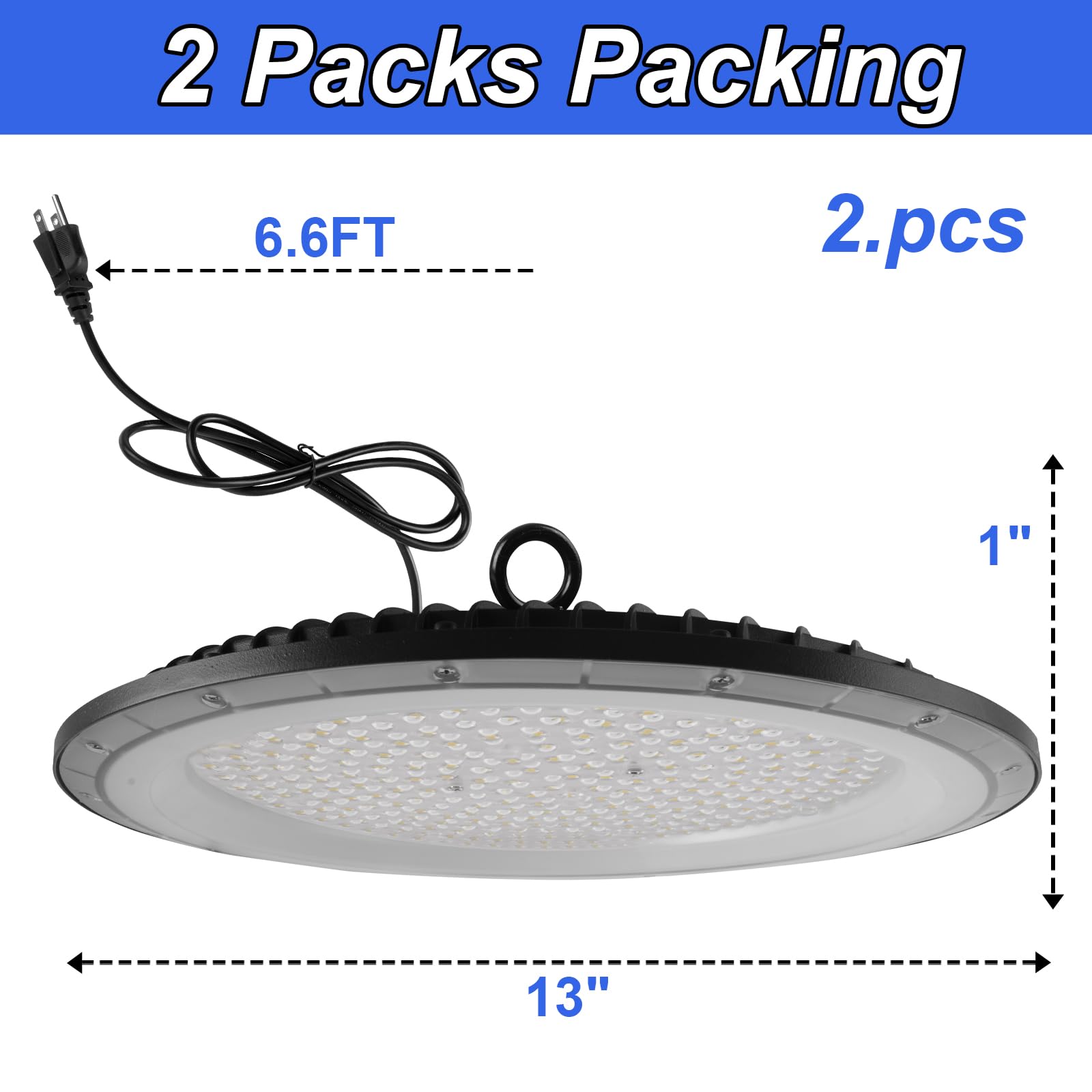 Zhpingmx 2 Pack Ufo Led High Bay Light, 6500K 200W, Black, 21000 Lm, Ip65 Waterproof, Industrial, High Bay Led Shop Lights