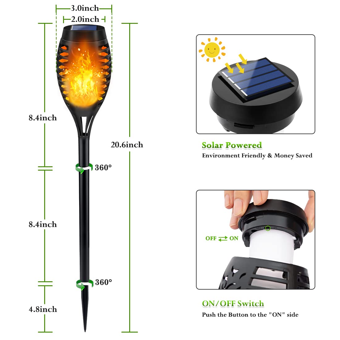 Lnryy 6-Pack Solar Torch Lights With Flickering Flame - Waterproof Outdoor Garden Decor