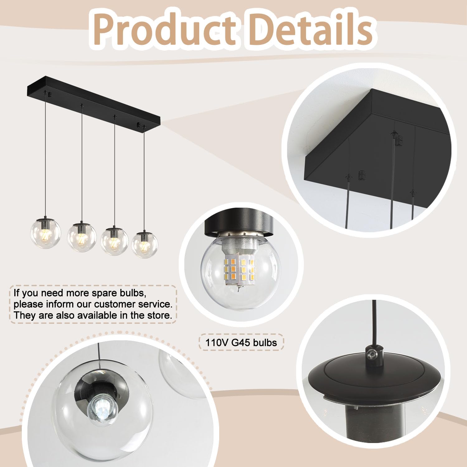ykolupty Black 4-Light Glass Globe Chandelier - Modern Dining Room Lighting Fixture, Model TP3016-TM-4H-CT