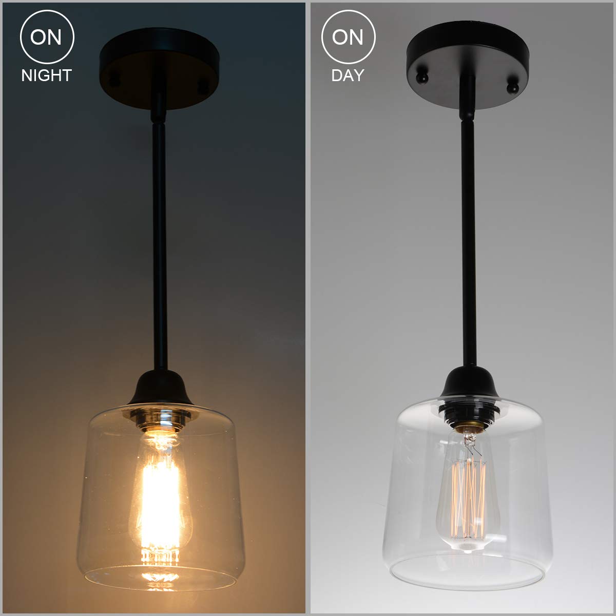 Viluxy Vintage Glass Pendant Light, Single Hanging Pendant Lighting, Black With Clear Glass Shade Classic For Farmhouse, Entrywa