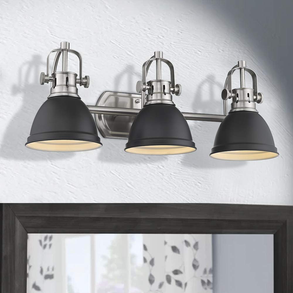Emliviar 3-Light Bathroom Vanity Light Fixture, Black Metal Shade, Model 4054H-A
