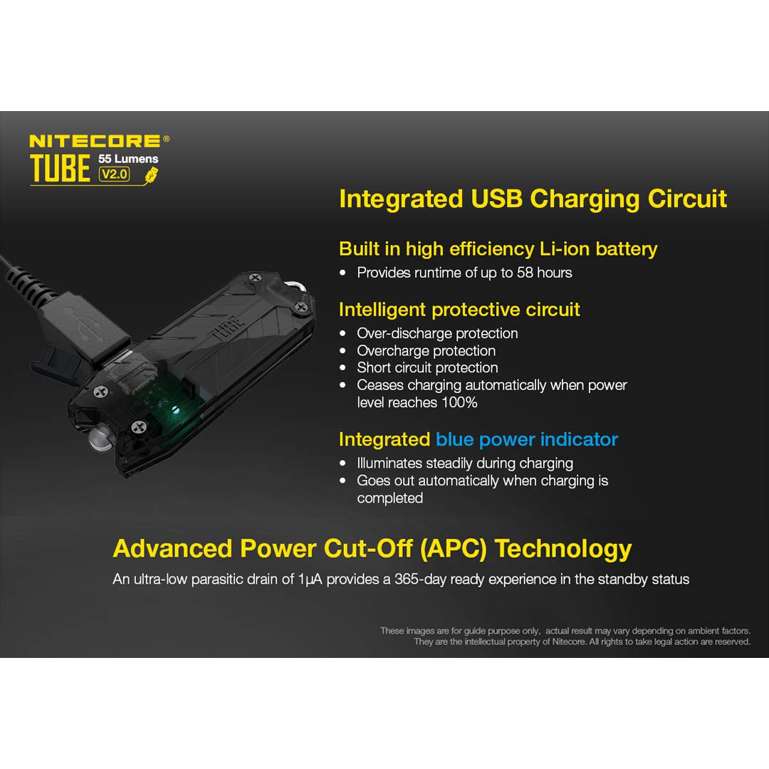 Nitecore Tube V2.0 Keychain Flashlight, 55 Lumen Usb Rechargeable Ultra Lightweight Compact (Blue)
