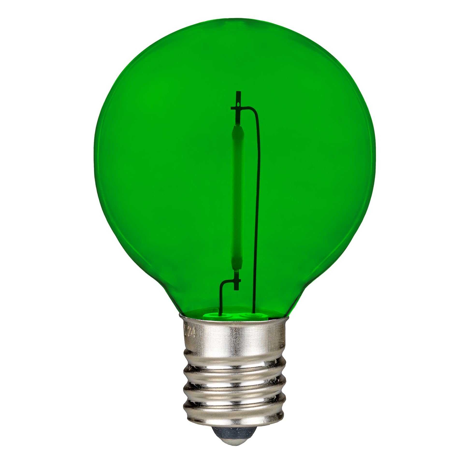 Novelty Lights 25 Pack Green G40 Led Filament String Light Bulbs  E12/C7 Candelabra Base  5 Watt Equivalent  Shatterproof Replacement Bulbs For Patios  Canopy Lighting