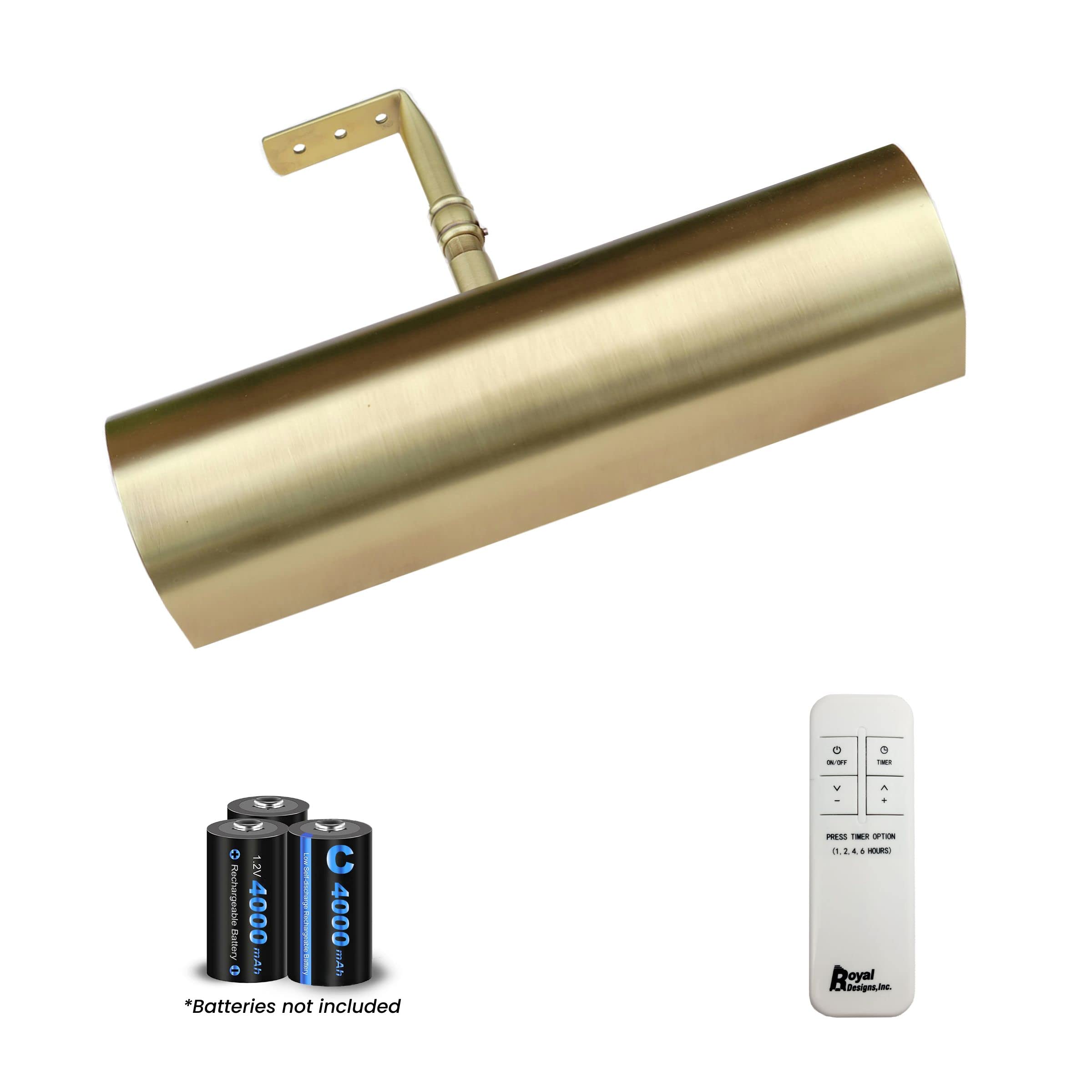 Royal Designs, Inc. Cordless Remote Control Led Picture Light, Dimmable With Timer Function, Brushed Satin Brass, 8.75 Inch