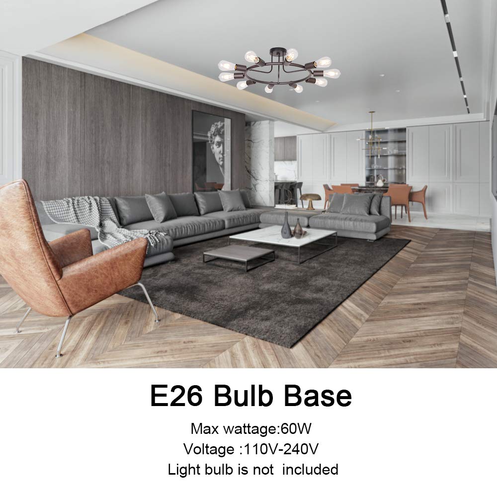 BONLICHT Modern Sputnik Chandelier 10-Light Metal Semi Flush Mount Ceiling Light Fixture Oil-Rubbed Bronze Model 3020-10C-OB