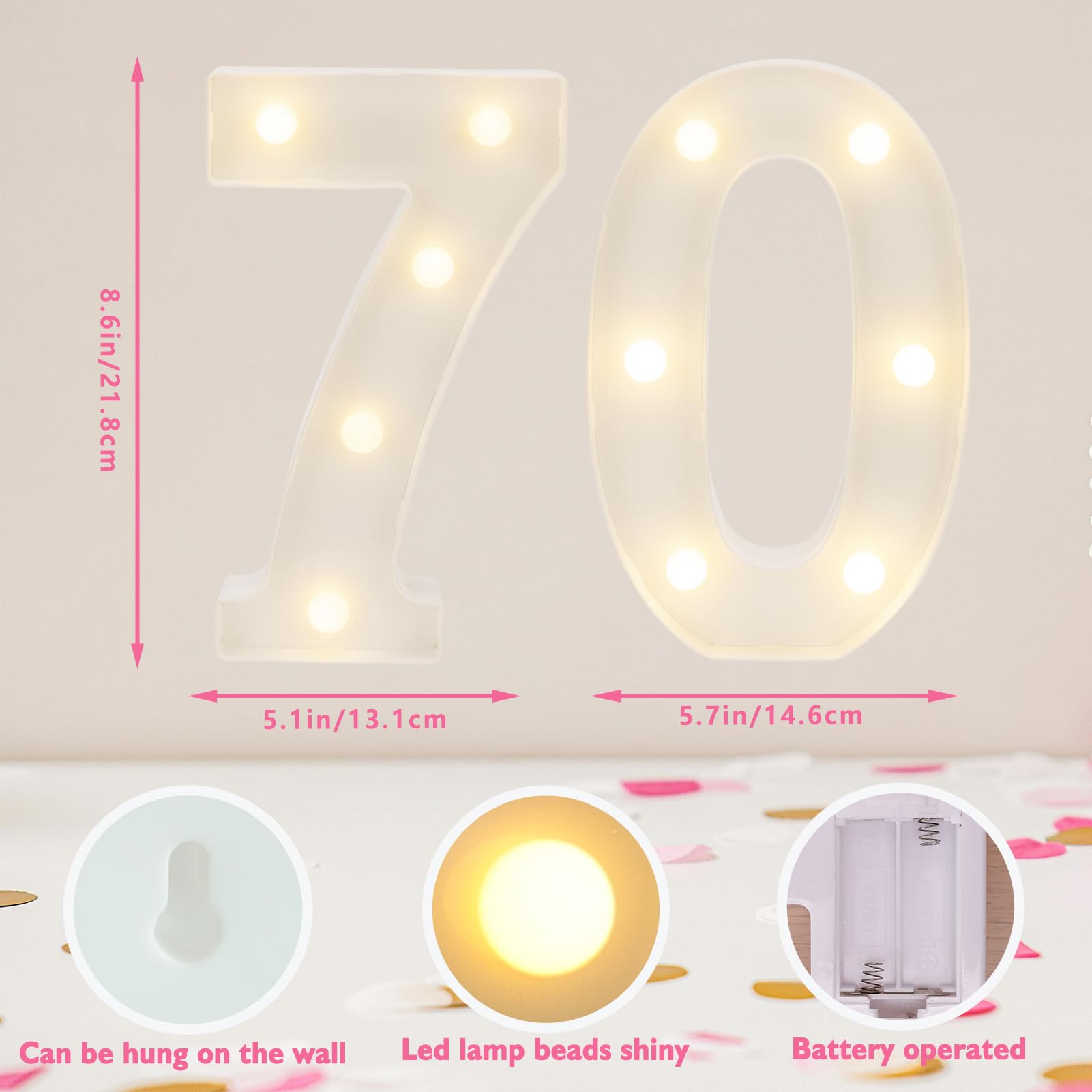 IFDGCTK Decorative LED Number Lights for 70th Birthday Party, Warm White, Model IFDGCTK