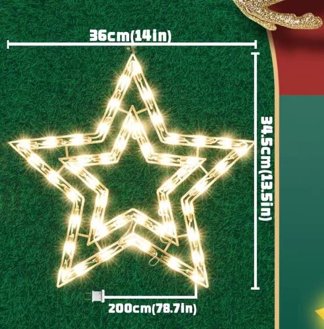 JUSTPRO Christmas Window Silhouette Lights, 50 Count Incandescent Mini Light, Double Sided Star Decor, 1-Pack, Copper
