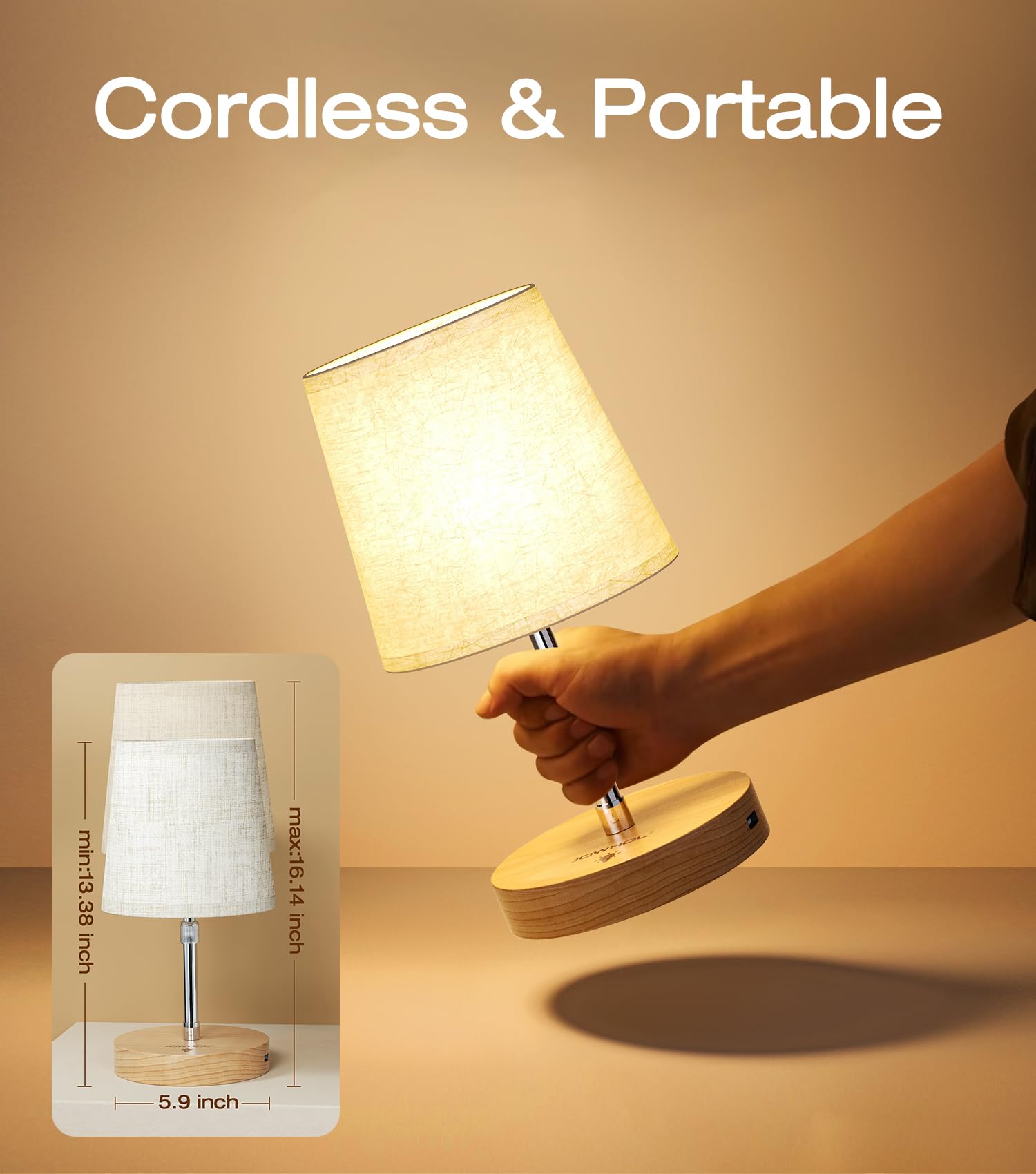 JOWHOL Cordless Table Lamp 48-H Wireless Outdoor Use, 4000mAh Battery Power Bank, Touch Dimmable Portable Rechargeable Desk Lamp