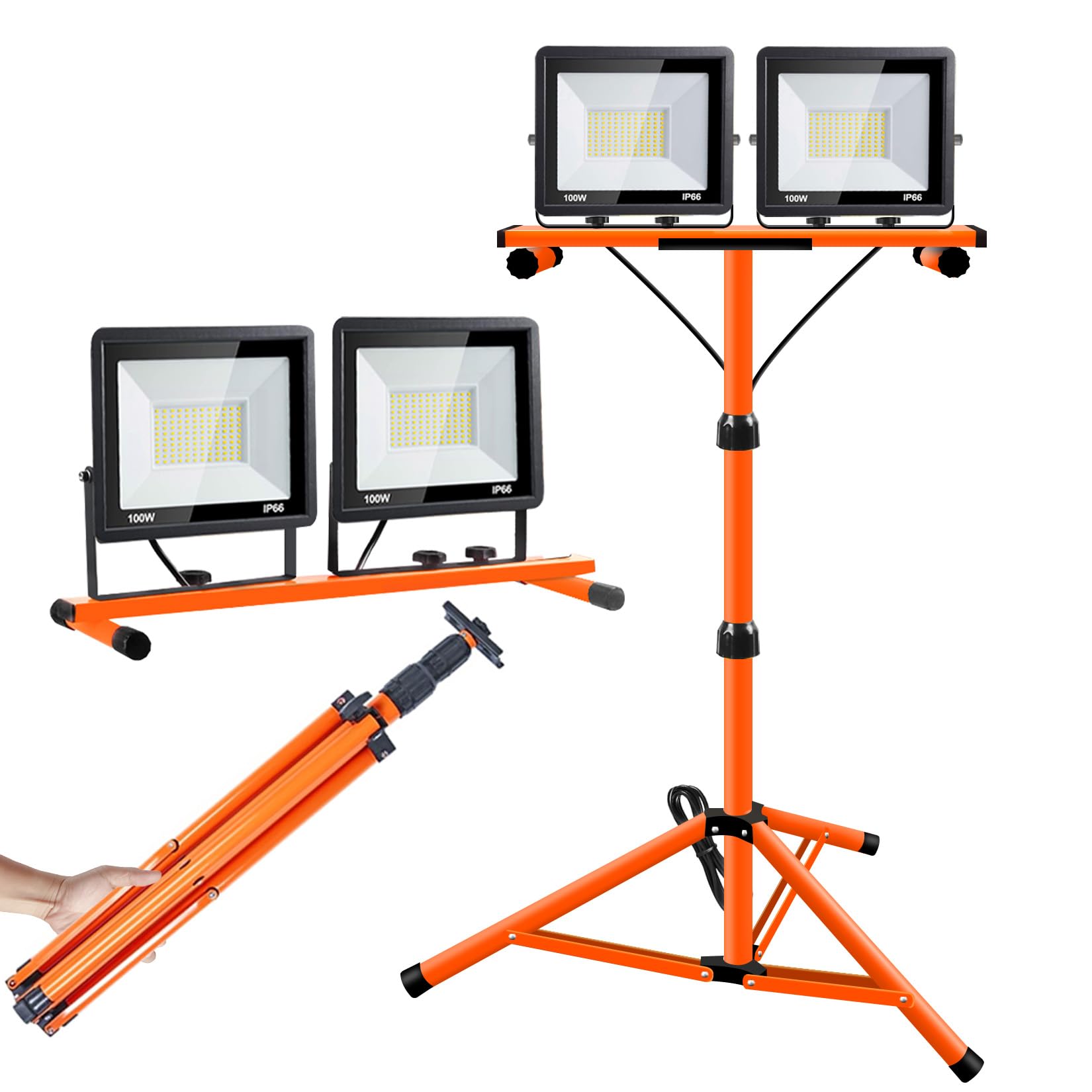 21000 Lumen Work Lights With Stand, 2 Adjustable Head Led Work Light, With Adjustable And Foldable Tripod Stand, Waterproof Lamp With Individual Switch With 6500 Kelvin Color Temperature