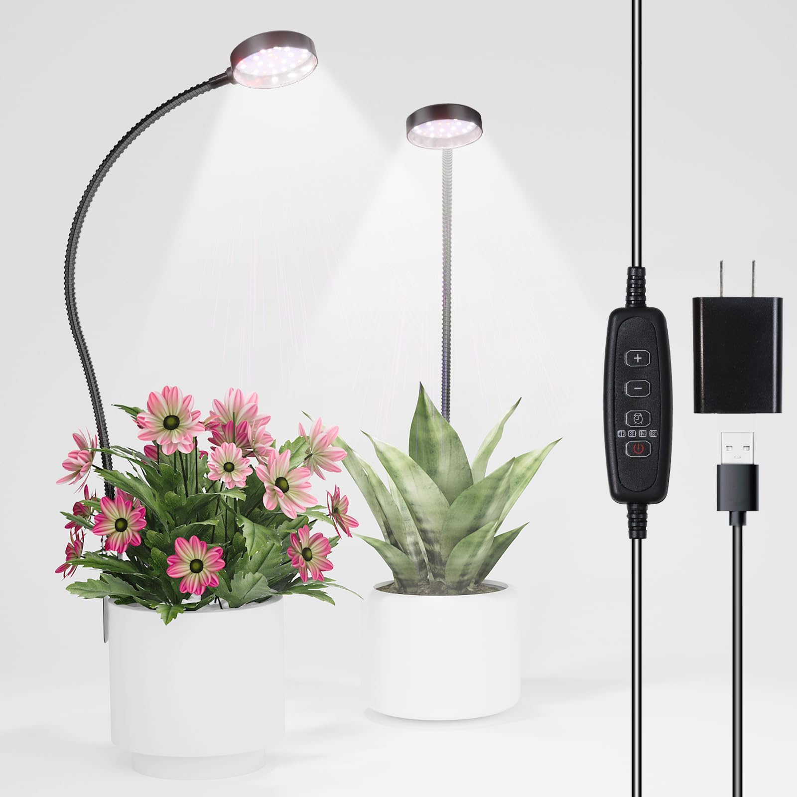 Led Plant Grow Light Clip On, Gooseneck 6000K Full Spectrum Growing Lamp For Indoor Desk Small Pots Plants, Dimmable With Timer