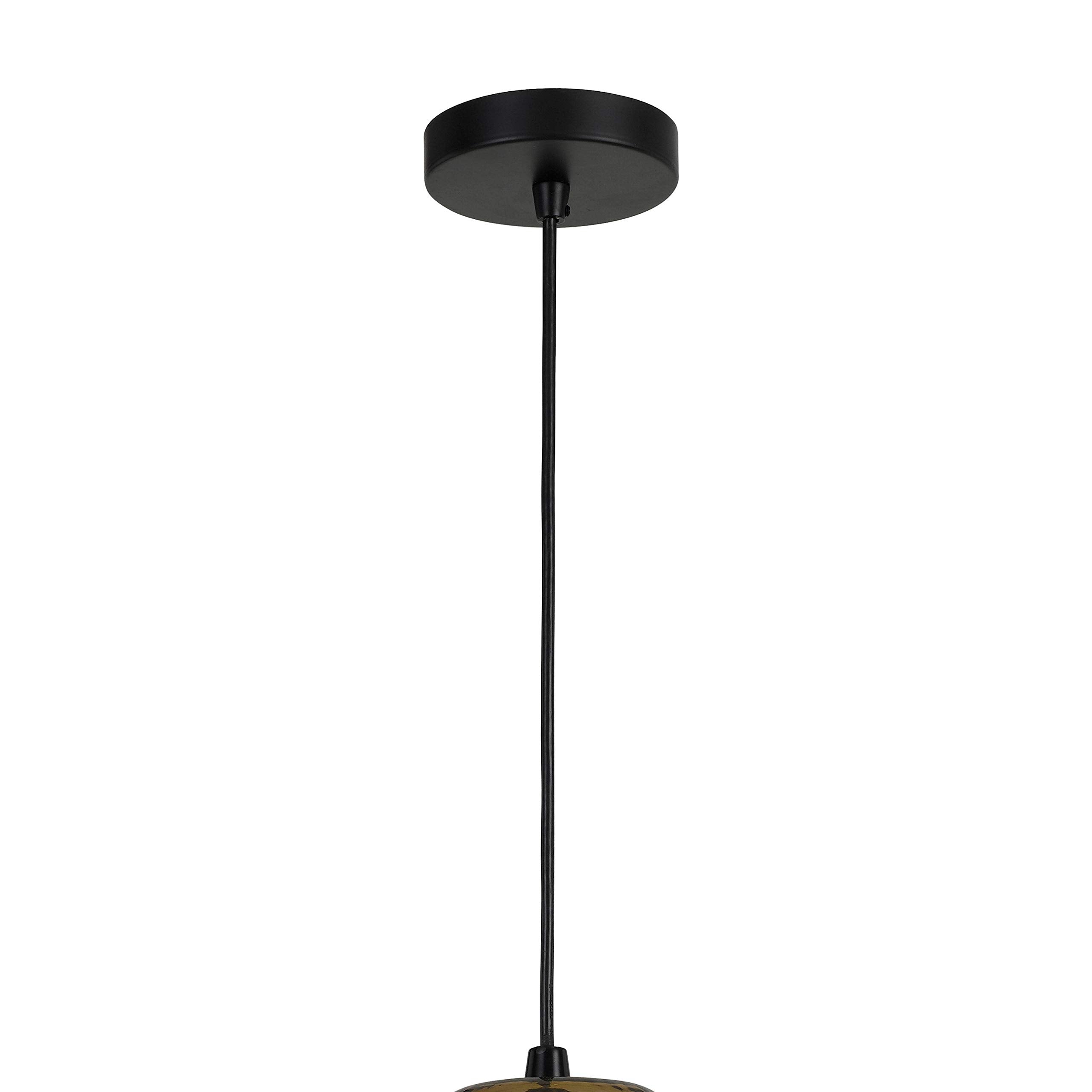 Benjara Round Glass Shade Pendant Lighting With Canopy And Hardwired Switch, Brown