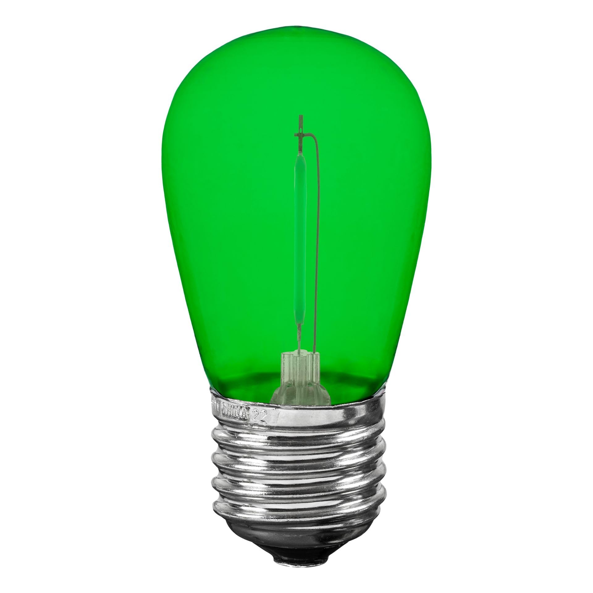 Novelty Lights S14 LED Outdoor String Light Replacement Bulbs, 25 Pack, Shatterproof Plastic, Green, E26 Base, 30,000-Hour Lifespan