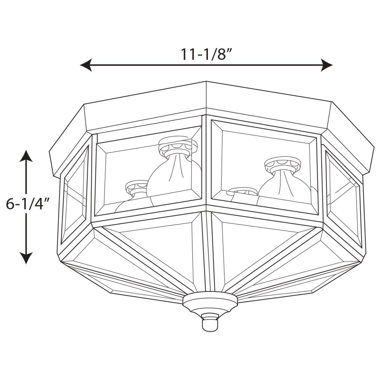 Progress Lighting Octagonal Ceiling Fixture, 12" Diameter, Brushed Nickel, Clear Beveled Glass, Model P5789-09