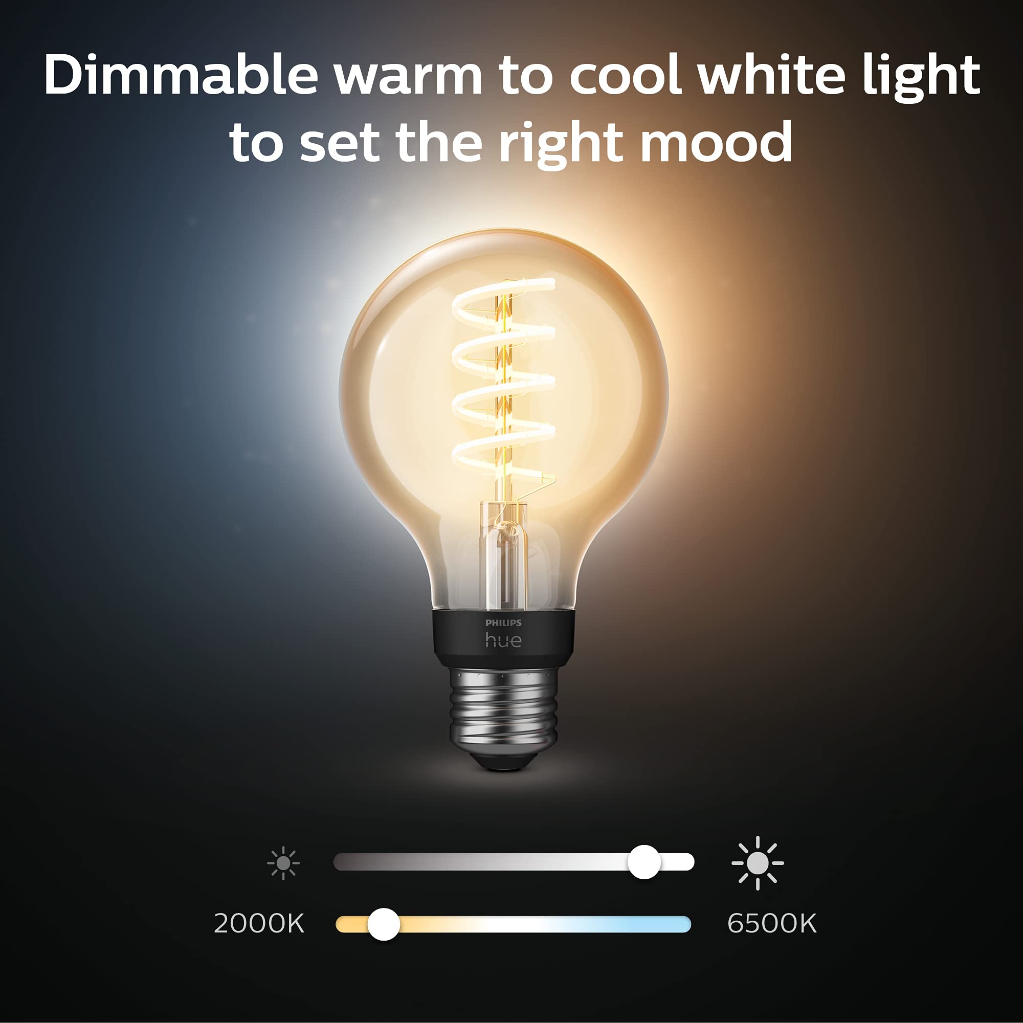 Philips Hue White Ambiance Smart Filament G25 LED Bulb, 4-Pack, Dimmable, Warm to Cool White, Bluetooth & Voice Activated, Model R4563593