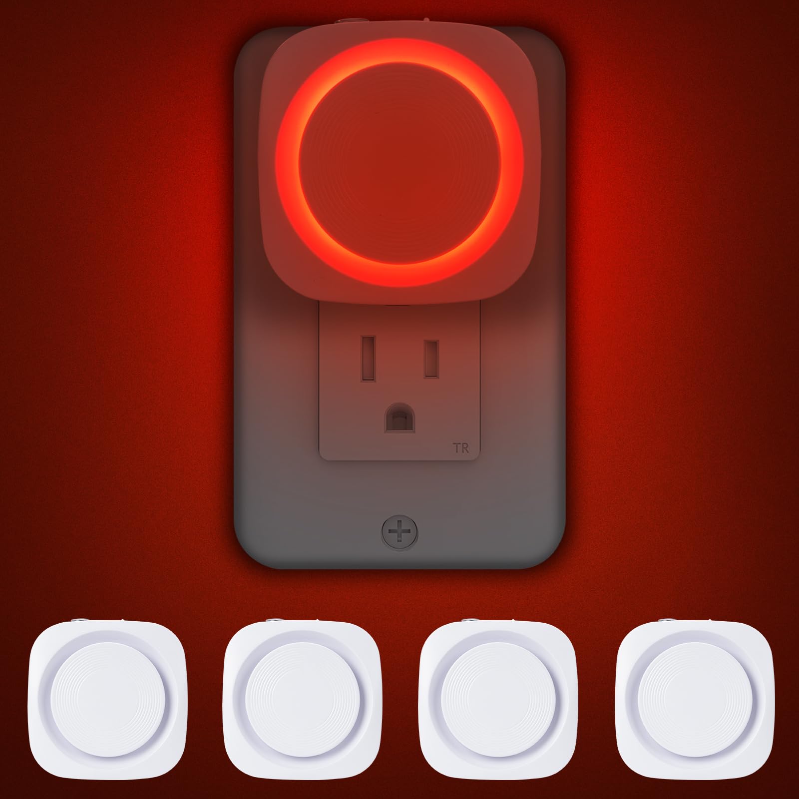 Red Night Lights Plug into Wall, 4 Packs Dimmable Night Light with Dust to Dawn Sensor, Automatically Turn on and Off, Gentle Gl