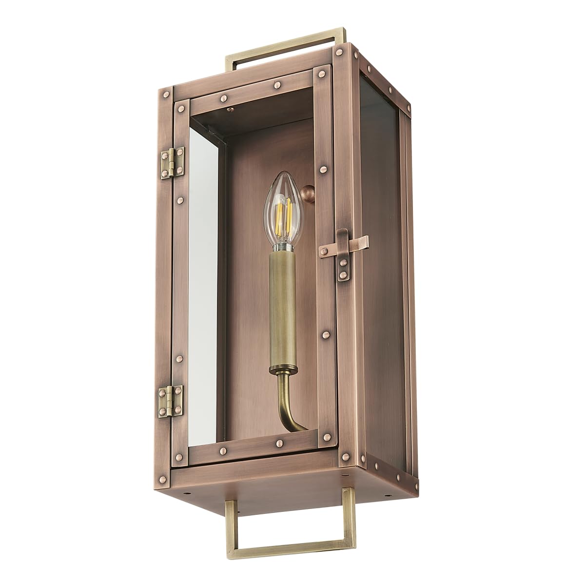Acclaim Lighting 1010CP | Antique Copper One Light Dimmable Wall Mounted Outdoor Wet Rated Lantern with Clear Glass | Hand Craft
