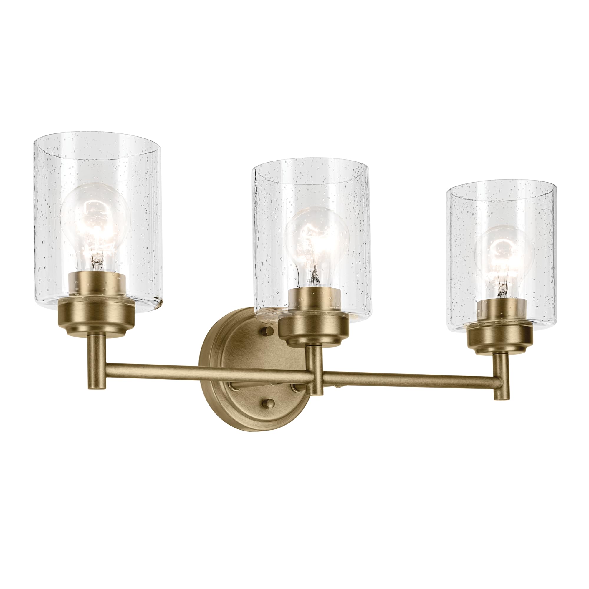 KICHLER Winslow 21.5 3-Light Vanity Light with Clear Seeded Glass in Natural Brass for Vanity, Luxe Industrial, (21.5 x 9.25), 4