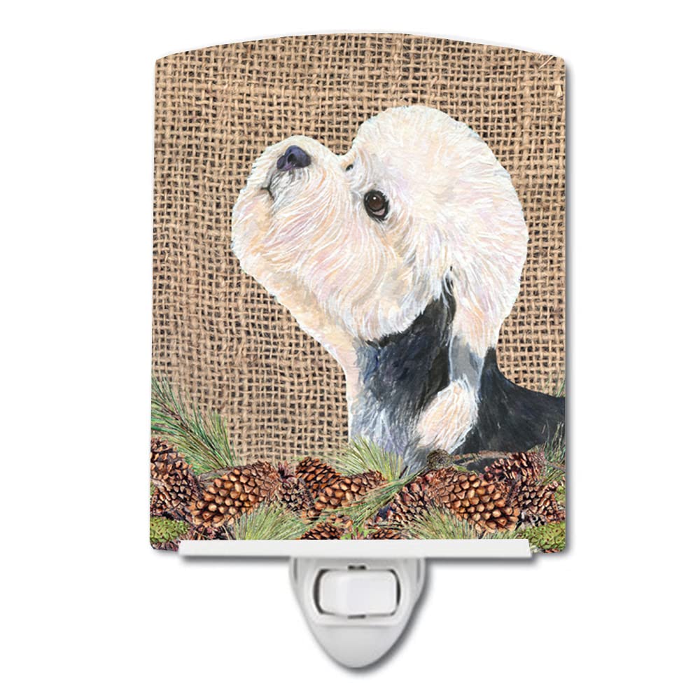 Carolines Treasures Ceramic Night Light, Dandie Dinmont Terrier, 6x4x3in, Model SS4092CNL, Faux Burlap with Pine Cones