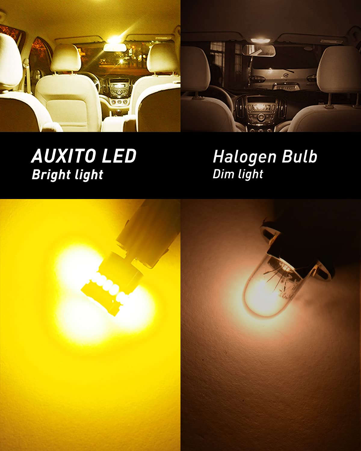 AUXITO 194 LED Light Kit, Amber Yellow, 24-SMD 3014, T10 Wedge, Pack of 10, Error-Free Replacement for Car Lights