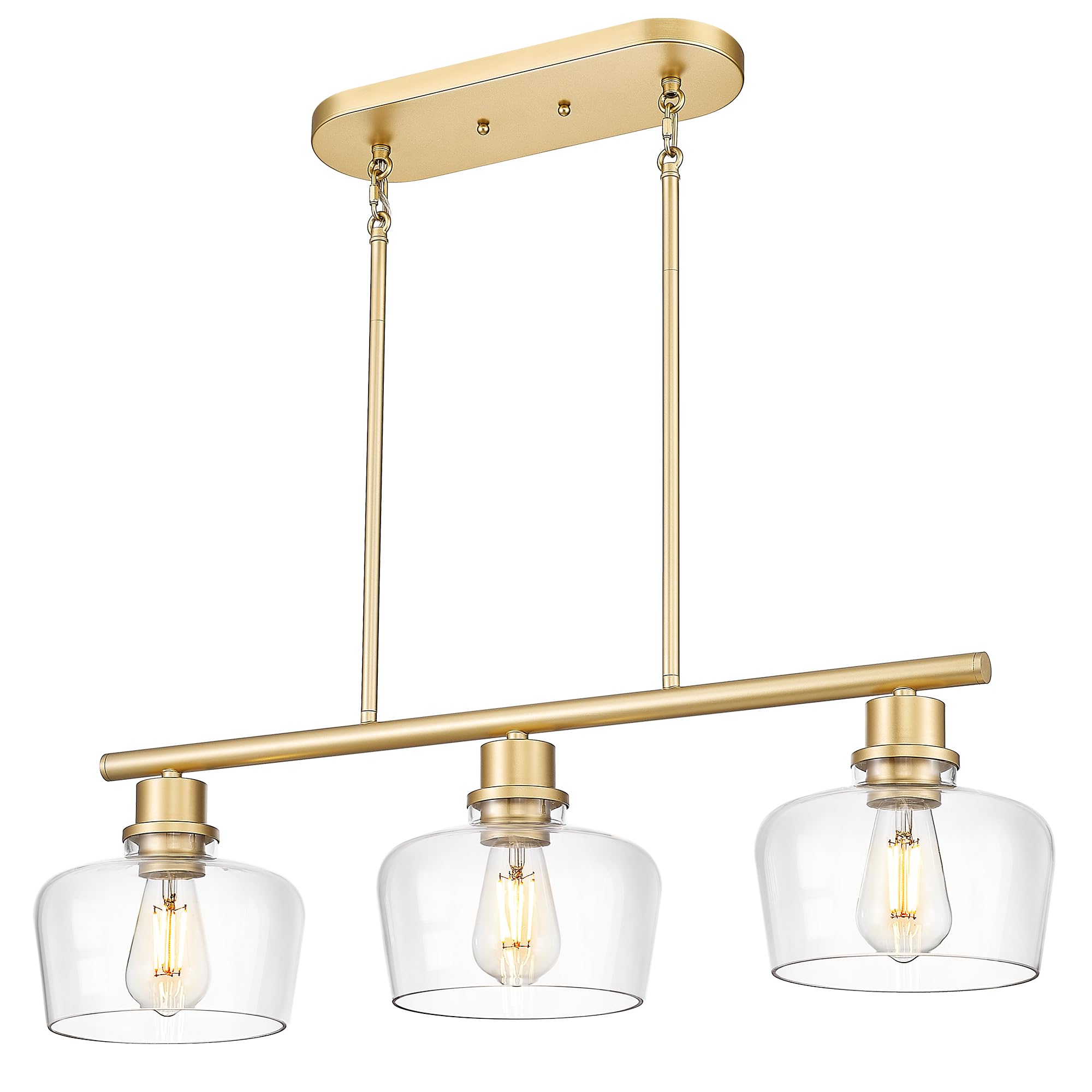 Emak Gold Kitchen Island Lighting  3-Light Dining Room Light Fixtures Over Table With Clear Glass Shade  Modern 32 Inch Island Lights For Kitchen  Dining Room  Bar  Il122-Gd-Cg-3