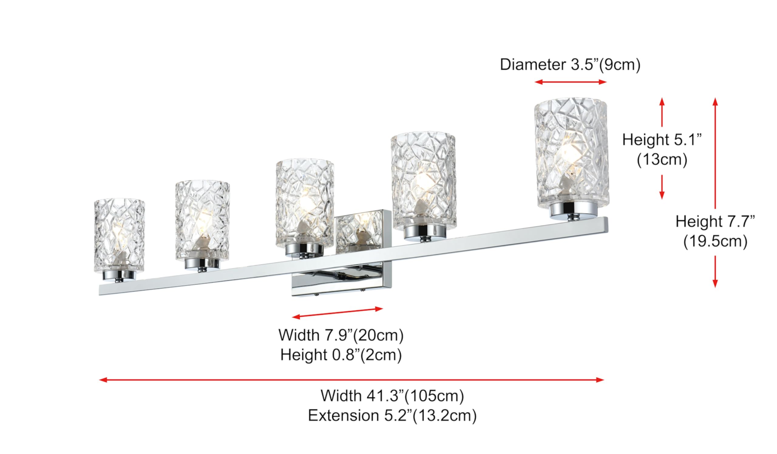 Living District Indoor Modern Home Decorative Bright Ceiling Cassie 5 Lights Bath Sconce in Brass with Clear Shade