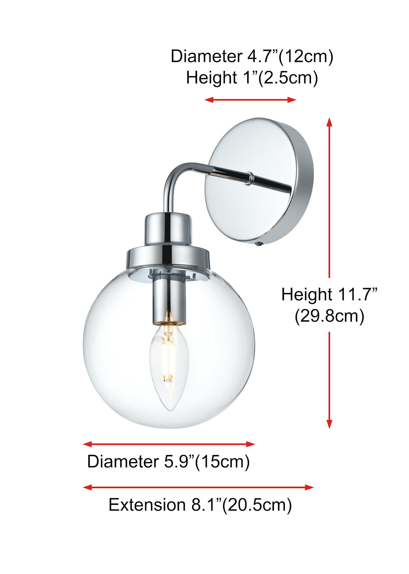 Living District Hanson 1-Light Metal Bath Sconce in Polished Nickel and Clear
