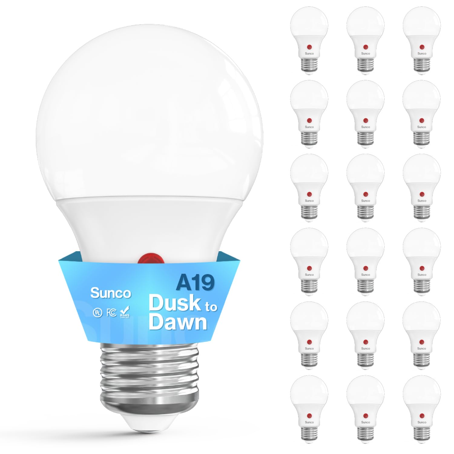 Sunco 18 Pack Dusk To Dawn Led Outdoor Light Bulb A19  Photocell Automatic For Exterior Lighting  800 Lm  9W (60W Eqv.)  3000K Warm White  Auto On/Off Sensor  Ip65 Rated Ul