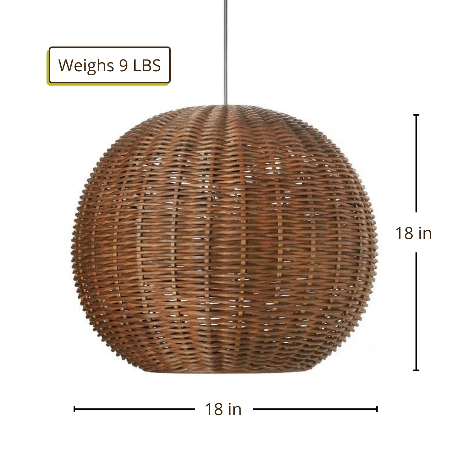 Kouboo Wicker Ball Pendant Light, Rustic Brown