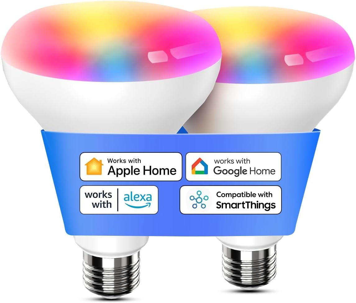 Meross Smart Light Bulb, Br30 Wifi Flood Led Bulbs Support Apple Homekit, Siri, Alexa, Google, Full Color Changing Rgbcw Dimmabl