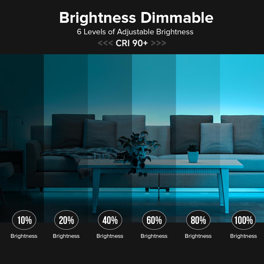 BTF-LIGHTING USB Powered Ice Blue COB LED Strip Lights 3.28FT, 320 LEDs, Flexible, High CRI, Ideal for 3D Printer & TV Backlight