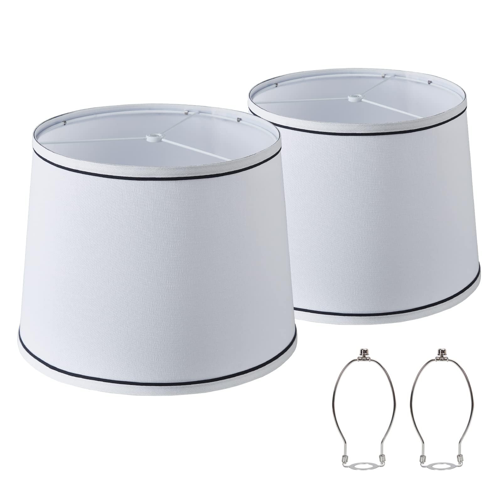 Luvkczc Drum Lampshades Set of 2, Fabric, 13in Top x 11in Bottom x 10in High, White, Model L-31005E