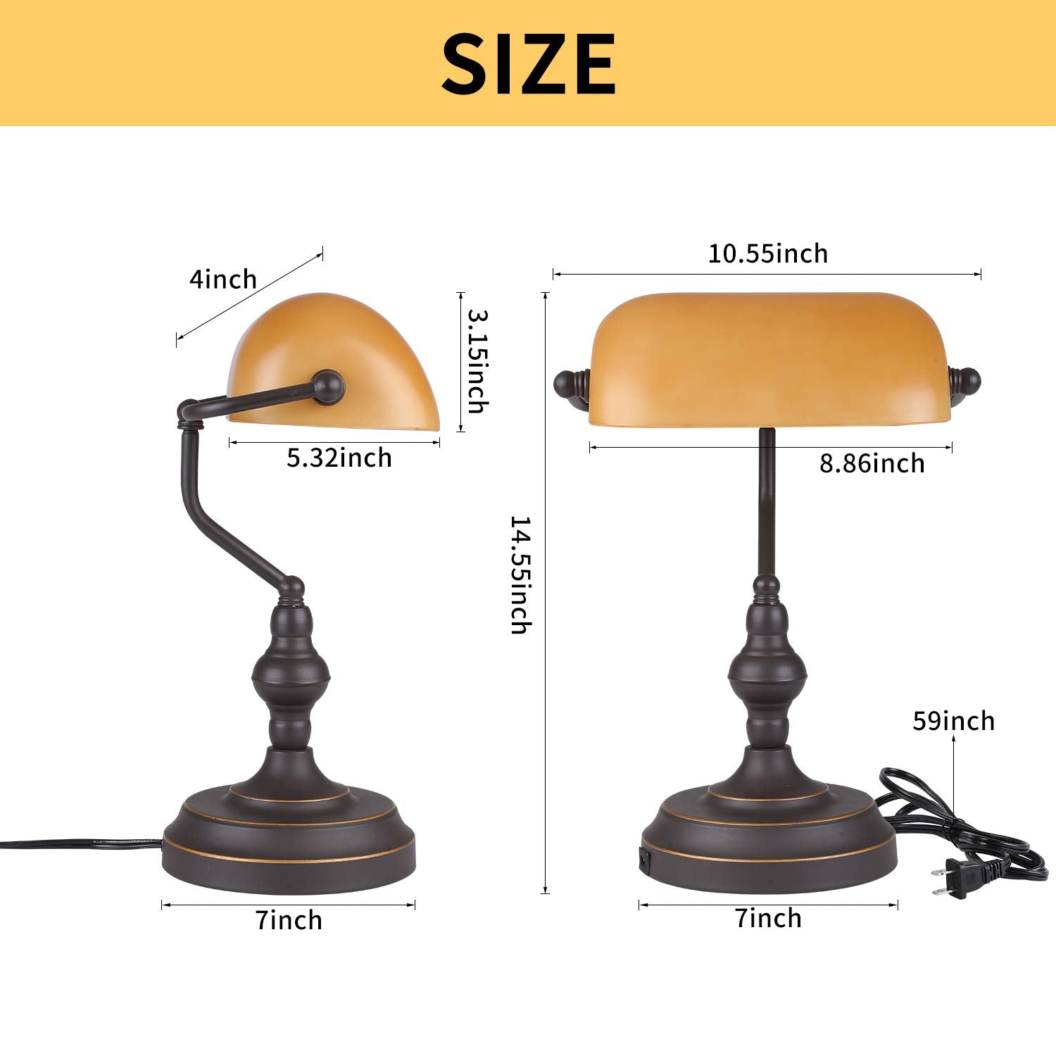 Liylan Bank Desk Lamp Touch Control, Vintage Bankers Lamps With Usb Port, 3 Way Dimmable Desk Lamps, Farmhouse Library Desk Lamp