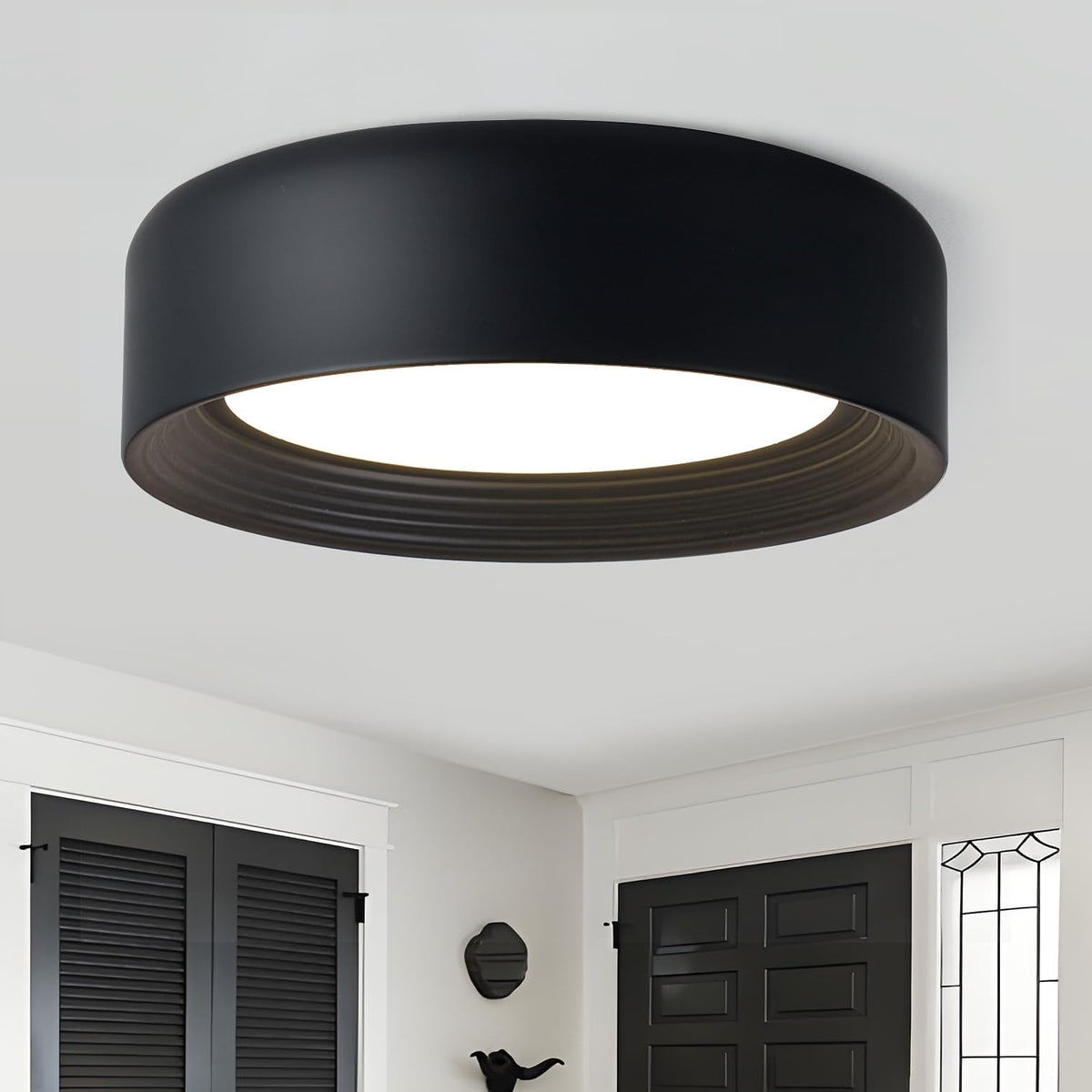 Gisisee 11.8 Inch Black Flush Mount Ceiling Light,Modern Dimmable Led Round Ceiling Fixture,5Cct 3000K-6000K, Close To Ceiling F