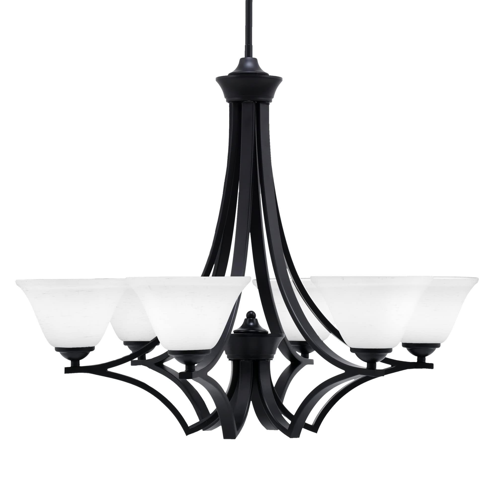 Zilo Uplight, 6 Light, Chandelier in Matte Black Finish with 7&quot; White Muslin Glass