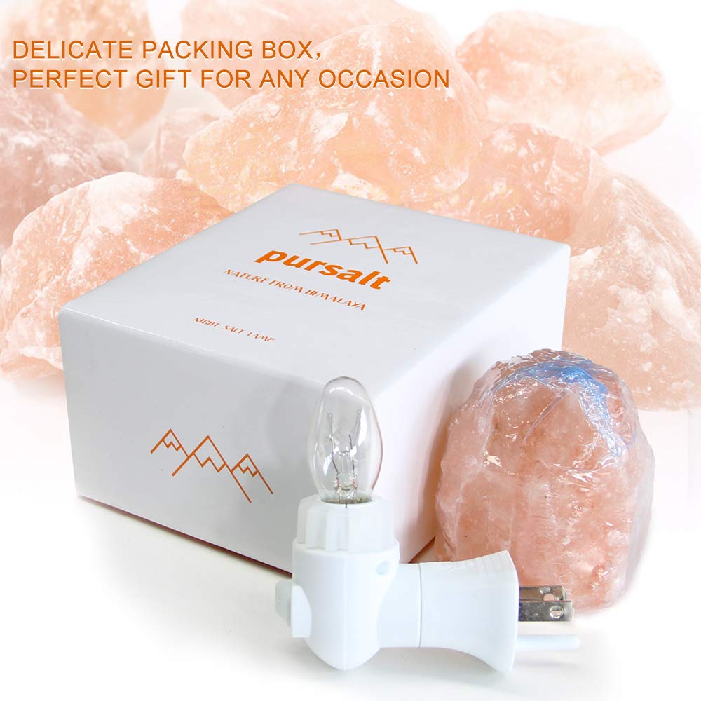 Pursalt Himalayan Salt Lamp Night Light - 360° Rotatable Wall Plug, Pink Crystal Rock, Includes 2 Bulbs, Natural-1 Pack