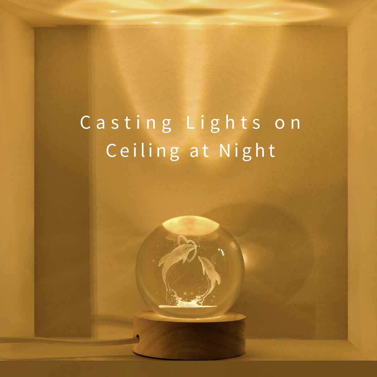 Qianchang 3D Dolphin Crystal Ball Night Light,Dolphin Figurine Lamp,Decorative Glass Sphere Ball Paperweight Crystal Sea Animal