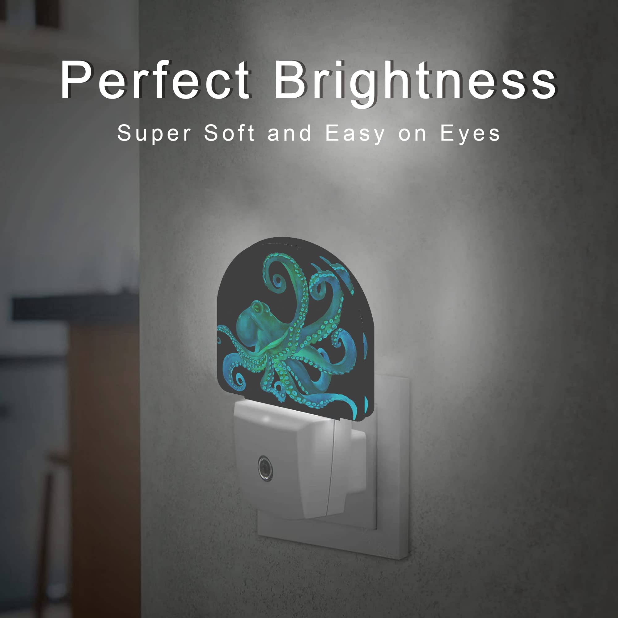 Aowula Green Octopus Night Light,Fish Sea Life Plug-In Wall Led Night Lights Decor For Boys Girls Room,Dusk To Dawn Sensor Wall