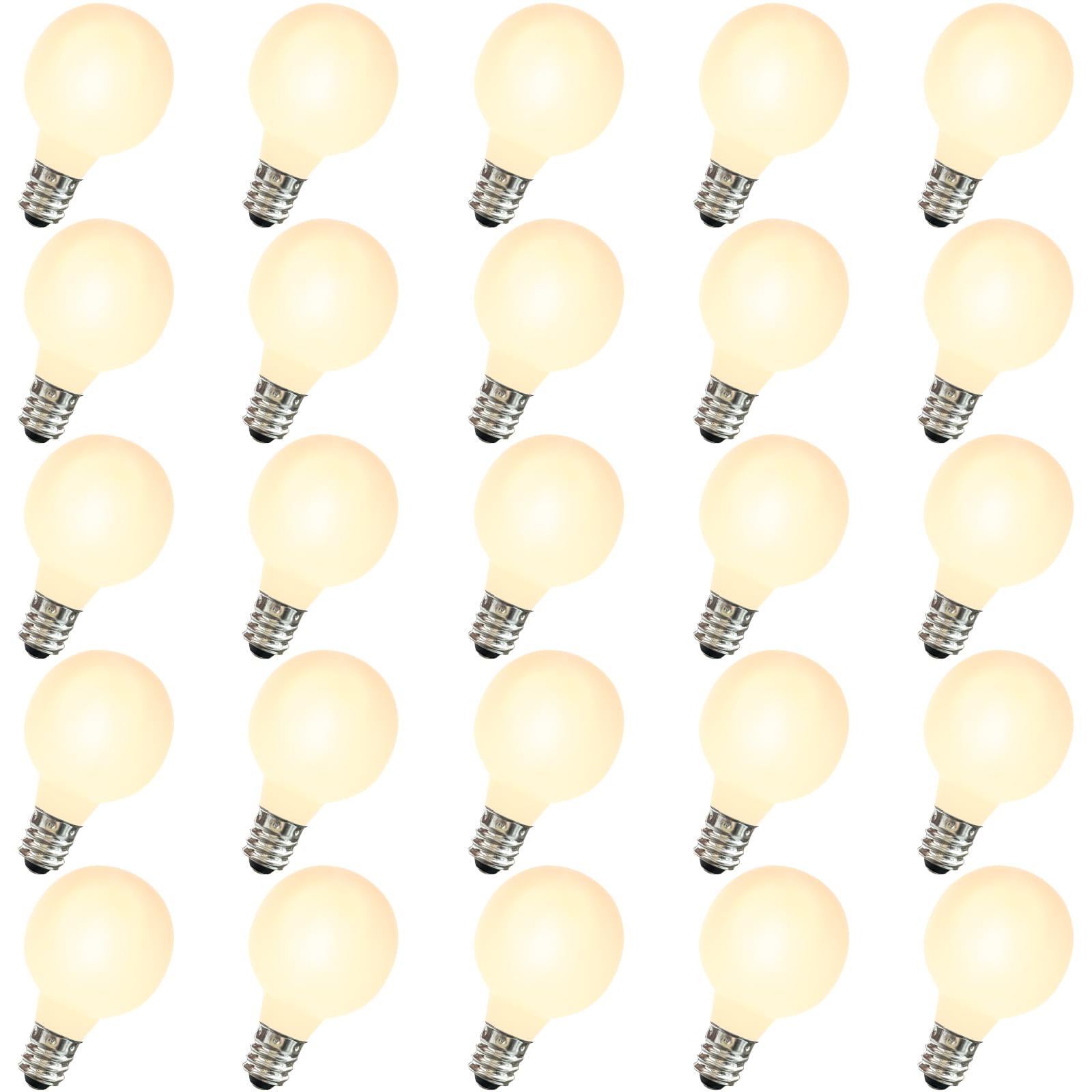 Romasaty G40 Frosted Outdoor Globe Replacement Bulbs - 5W E12 Base, 25 Pack Glass, UL Listed for Indoor/Outdoor, Frosted White