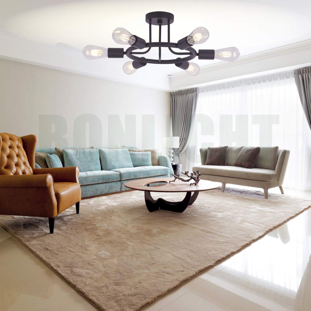 BONLICHT Modern Sputnik Chandelier Lighting 6 Lights Chandelier Oil-Rubbed Bronze Semi Flush Mount Ceiling Light Rustic Starburs
