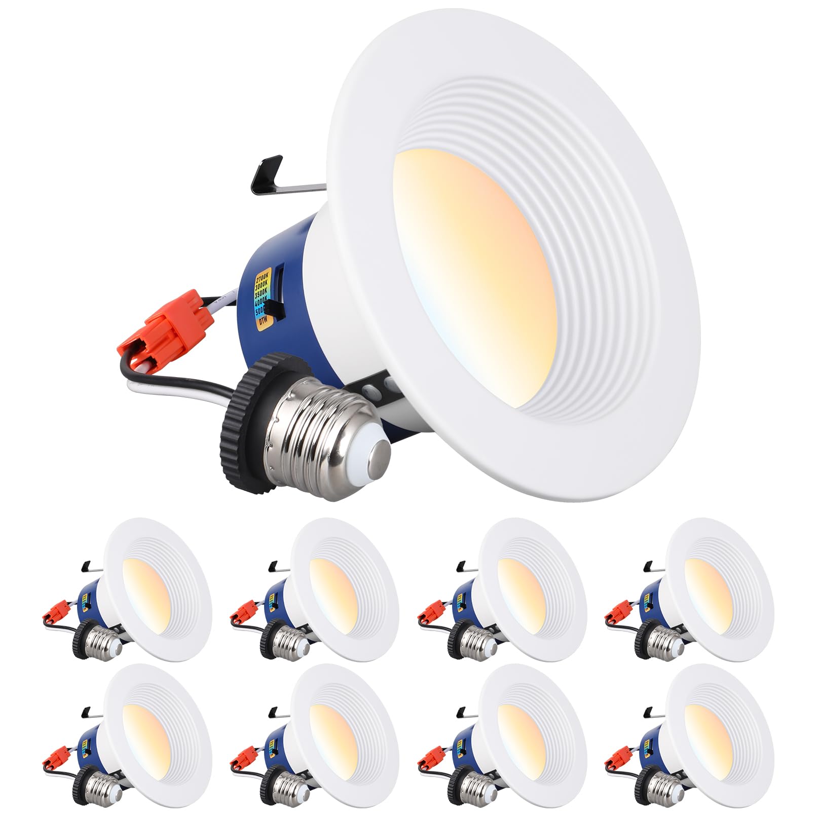 TORCHSTAR 8-Pack 6CCT 4 Inch LED Recessed Lighting Retrofit Downlight, 3000-1800K Dim to Warm, Aluminum Anti-Glare Deep Baffle T