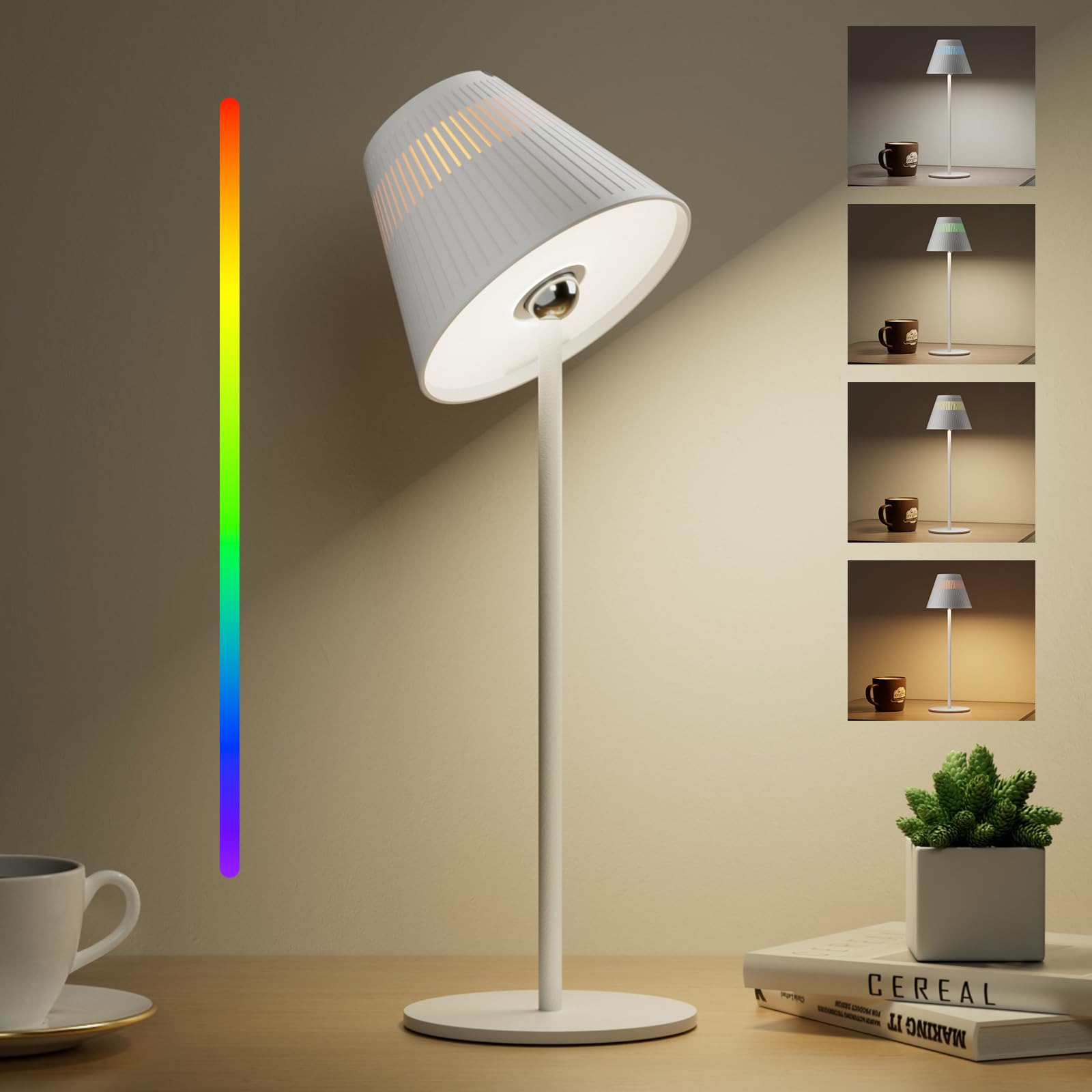 HONEYWELL Cordless Table Lamps Rechargeable - M1 Sunturalux Portable LED Desk Lamp 5200mAh Battery Operated 4 Colors 9 RGB Touch