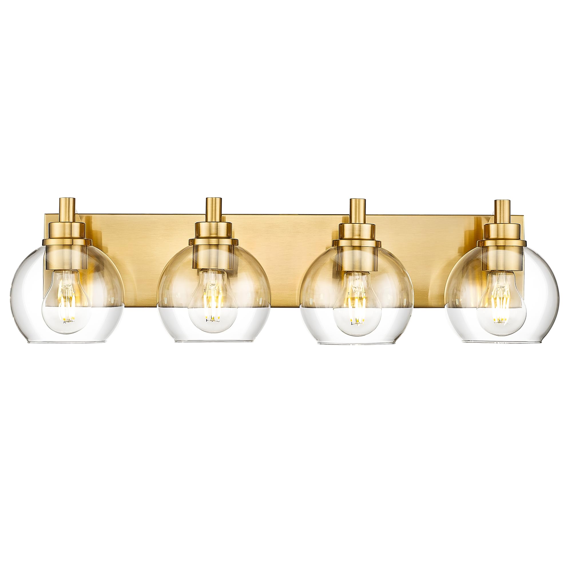 Metwet Bathroom Light Fixtures, 4 Light Brushed Gold Vanity Light, 26 Inch Modern Wall Sconces With Globe Clear Glass Shade, Van
