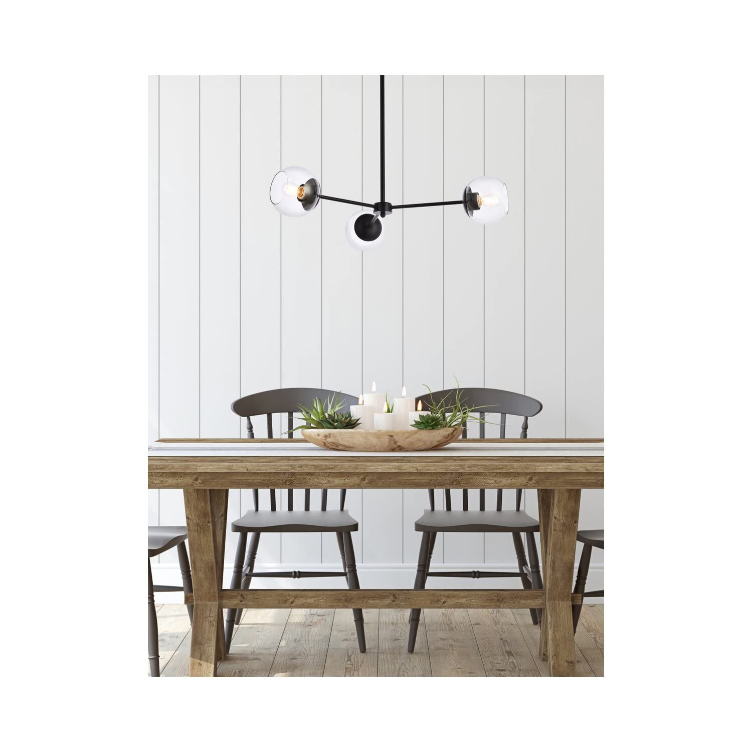 Living District Briggs 3-Light Mid-Century Metal Pendant in Black and Clear