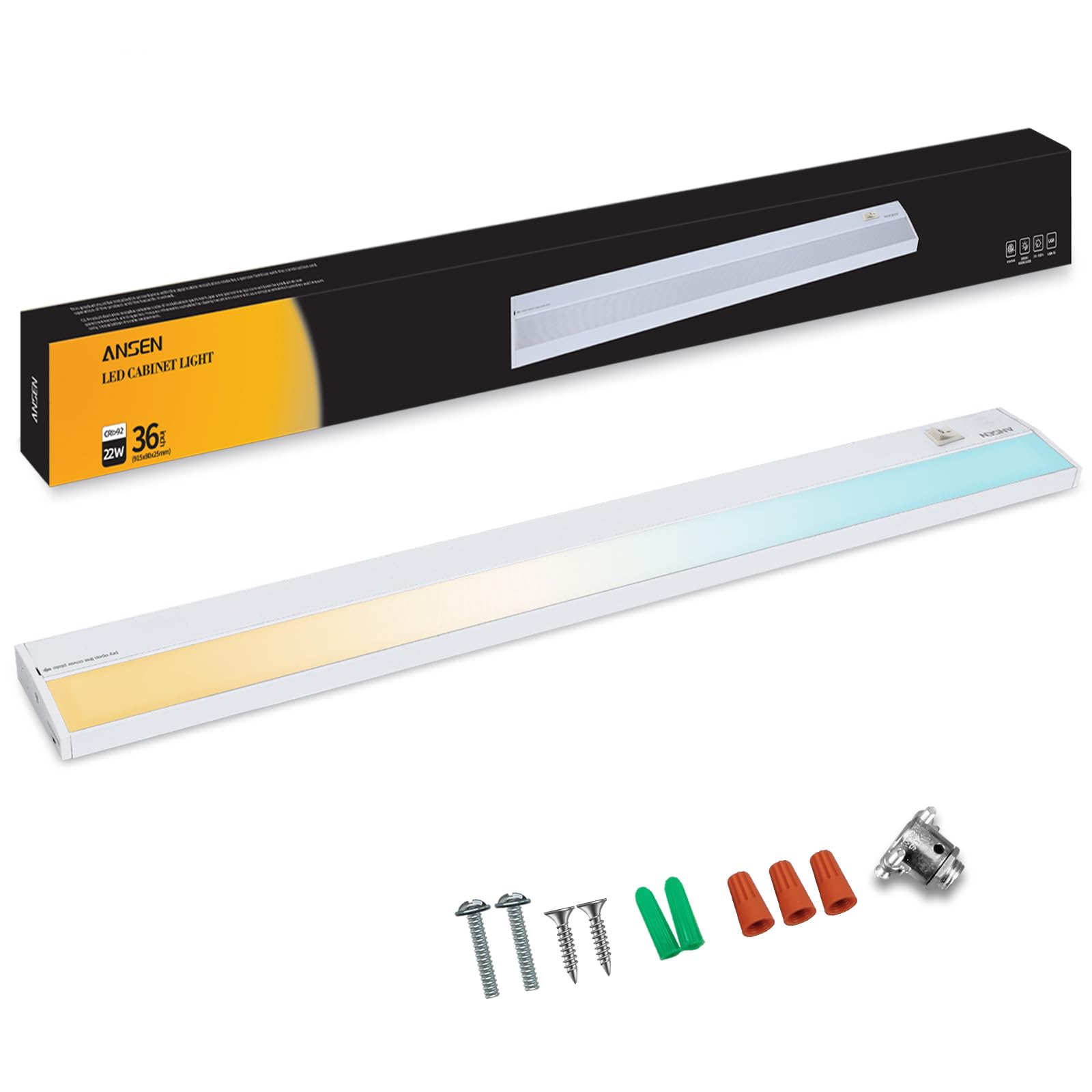 Ansen Hardwired Under Cabinet Lighting, 36in 22W LED Light for Kitchen/Closet, CRI>92, R9>90, Dimmable, 3 Color Temperature, 3000K/4000K/5000K(Warm White, Cool White, Daylight)