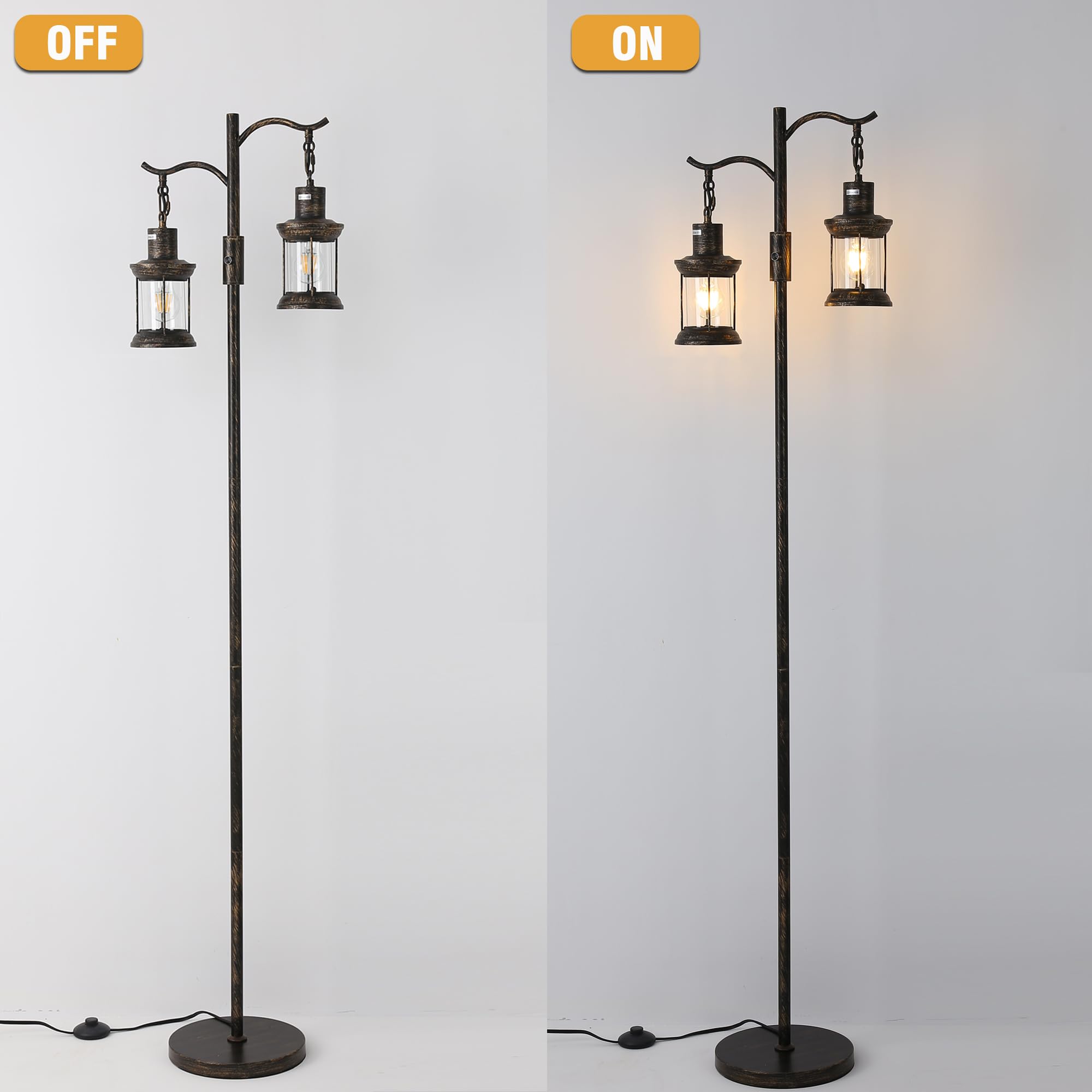 Asmymhd Vintage Dimmable Floor Lamp, Rustic Farmhouse Design, Iron, Bronze Finish, Model F-230912, for Living Room/Bedroom