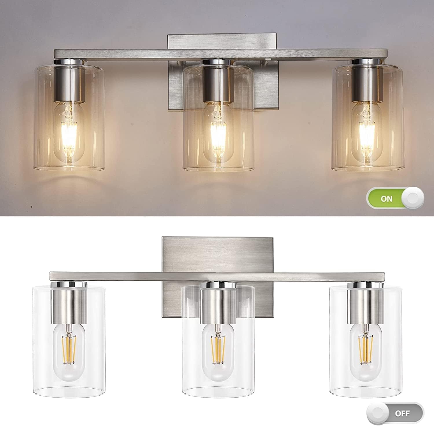 Go&So 3 Pack Clear Glass Lamp Shade Replacement, 5.5'' Height, 3.54'' Diameter, 1.65'' Fitter - Cylinder Glass Pendant Light Sha