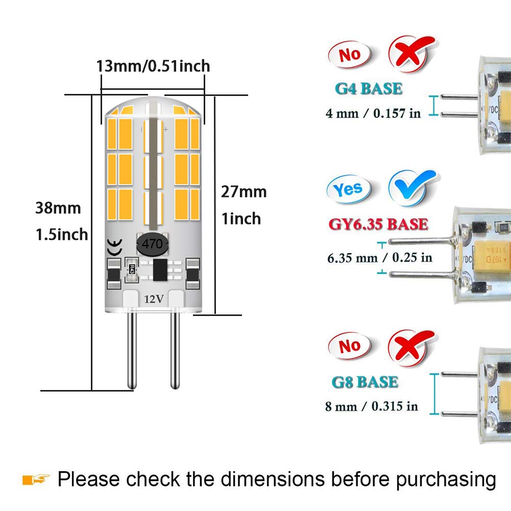 Lacnooe GY6.35 Bi-pin Base LED Bulb 4W 12V Warm White 2700K-3000K, 5-Pack, Silica Gel Crystal