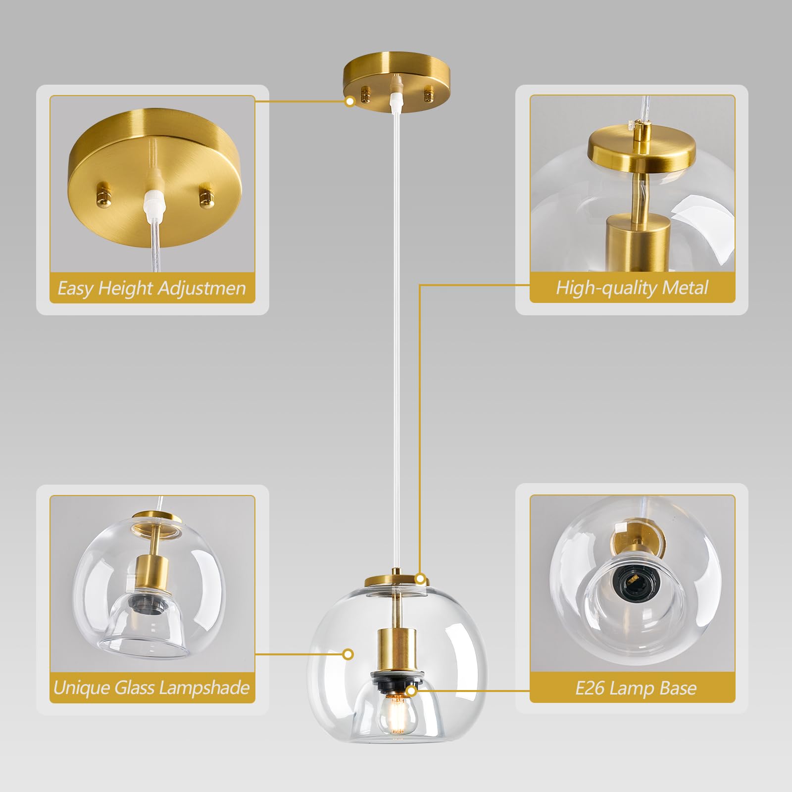 Lbsqj Clear Glass Pendant Lights Kitchen Island 3 Pack 7.87 Glass Globe Pendant Light Gold Hanging Light Fixture Modern Pendant Lighting For Kitchen Island Bedroom Dining Room