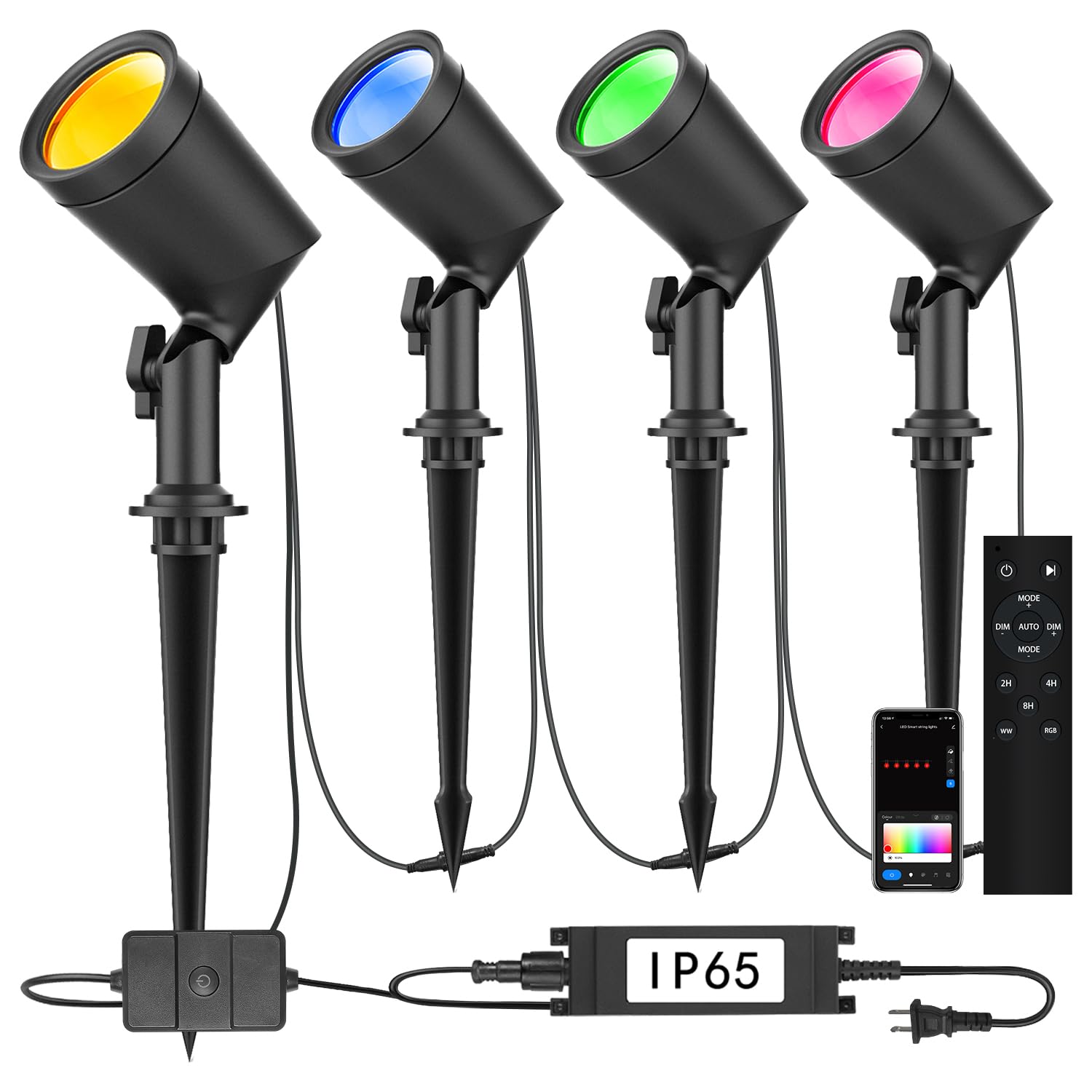 SUNTHIN 4 Pack Smart Landscape Lights, RGBW Color Changing Landscape Lights with Remote, Compatible with Alexa and Google Home, 